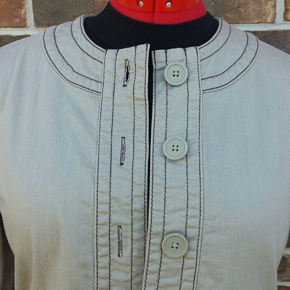 90s Vintage Chico's Platinum Khaki Button Up Cropped Lightweight Utility Jacket - Picture 2 of 8